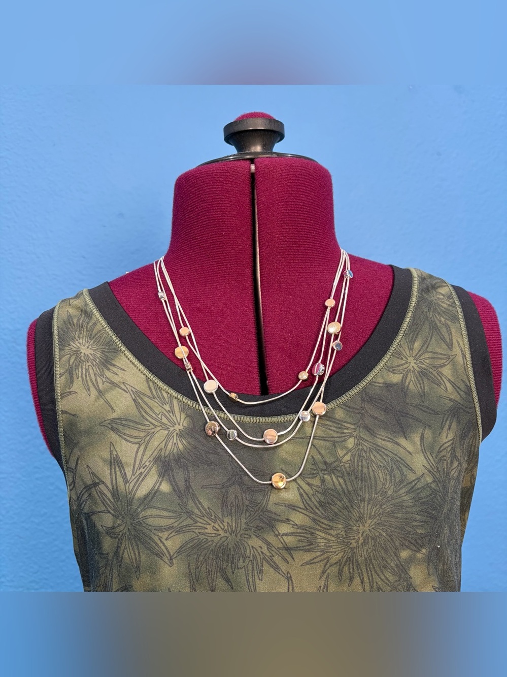 Napier Medallion Station Multi-Strand Necklace Tri Tone Color With Tags